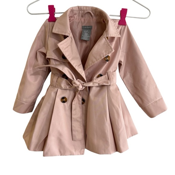 Tahari Girls Blush Pink Trench Coat Double Breasted Belted Size 18M - Picture 7 of 15